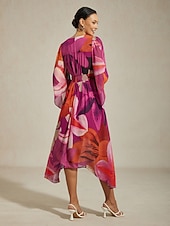 Недорогие Цветочные платья-Женское шифоновое платье макси с абстрактным цветочным принтом, прозрачная струящаяся ткань, повседневное, для свадебного гостя, отпуска, пляжного курорта, весны, лета и осени