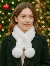preiswerte Schals für Damen-Weihnachtsschal aus Kaninchenfellimitat für Damen mit Bommeln, weiches und kuscheliges Winteraccessoire für Feiertagspartys und als Geschenk