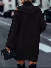 economico Abiti in maglia-Per donna Abito maglione Elegante Casual Morbido Colore Puro A Coste Dolcevita Lavorato a maglia Spalle scoperte Manica Lunga Top Regolari Maglia All'aperto Quotidiano Weekend Nero Verde Autunno