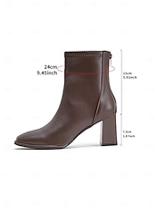 זול מגפי קרסול-מגפוני קרסול מרובעים מעור דמוי עור בצבע קרם לנשים, מגפונים אלגנטיים עם עקב בלוק ורוכסן ללבישה במשרד, מסיבות ותלבושות סתיו