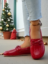 cheap Women's Slip-Ons &amp; Loafers-Women's Loafers Soft Shoes Wide Fit Shoes Comfort Shoes Christmas Daily Mother's Day Bowknot Flat Heel Round Toe Classic Casual Comfort Faux Leather Loafer Black Red Beige