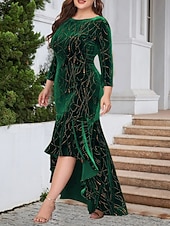 Damskie Puszysta Aksamitna sukienka Graficzny Półgolf Długi rękaw Wiosna Jesień Elegancja Moda Nowoczesny Sukienka maxi Formalny Święta Sukienka tanie Sukienki-Damskie Puszysta Aksamitna sukienka Graficzny Półgolf Długi rękaw Wiosna Jesień Elegancja Moda Nowoczesny Sukienka maxi Formalny Święta Sukienka