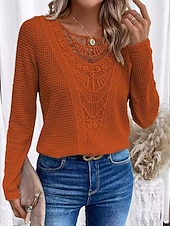 tanie Koronkowe topy-Damskie Koszula Jednokolorowe Elegancja Bohema Zabytkowe Długi rękaw Półgolf Zwykłe topy Praca Codzienny Koronka Haft Koronka iluzjonistyczna Brudny róż Niebieski Pomarańczowy Beżowy Wiosna Jesie