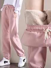cheap Jogger Pants-Women's Sweatpants Joggers Fleece Pants Trousers Vacation Fashion Streetwear Full Length High Waist Plain Drawstring Pocket Elastic Waist Warm Soft Comfortable Micro-elastic Outdoor Street Holiday