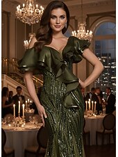 cheap Mermaid Evening Dresses-Mermaid Trumpet Floor Length Beaded Eembroidered Formal Dresses Mother of the Bride Dress Prom Dresses Evening Gown Quinceanera Dresses Ball Gown Elegant Sleeveless V Neck Prom Evening Party Lace