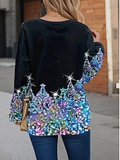 tanie Bluzy z kapturem i swetry świąteczne-Damskie Pullover Graficzny Choinka Codzienny Długi rękaw Półgolf Zwykłe topy Codzienny Święto Nadruk Czarny Niebieski Zielony Wiosna Jesień Zima