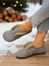 preiswerte Ballerinas für Damen-Weite Damen-Schlupfschuhe mit Fleecefutter, kuschelig warme Schuhe mit Gummiband, Winter-Hausschuhe für die Freizeit im Herbst und Winter