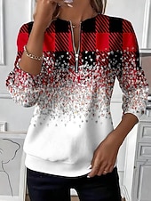 abordables Sweat de Noël-Femmes Sweatshirt Pull Sweats zippés Graphique Motif de flocon de neige Mode Occasionnel manche longue Col ras du cou Hauts Réguliers Rue Tenue Quotidienne Fermeture éclair Imprimé Noir Rouge Rouge