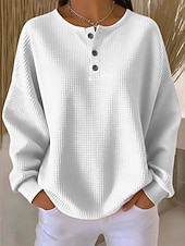 voordelige Textured Hoodies en Sweatshirts-Dames Trui Elegant Streetwear Dagelijks Effen Kleur Geribd V-hals Gevlochten Afdrukken Lange mouw Normale tops breien Formeel Buiten Huis Zwart Wit Lente Herfst