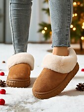 baratos Botas de neve e inverno-Botas de inverno femininas forradas com pele sintética e sola antiderrapante, botas quentes e aconchegantes para uso ao ar livre em climas frios