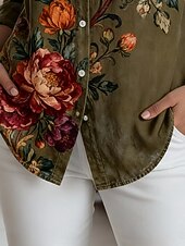 abordables Blouses Florales-Femmes Chemise Boutons Imprimé Fleuri Élégant Occasionnel manche longue Col de chemise Hauts Réguliers Quotidien Travail Fête Vin bleu marine Vert Printemps Automne