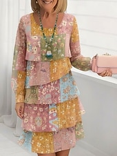 economico Abiti in chiffon-Per donna Mini Abito Abito a Tubino Vestito Casual Vestito in Chiffon Elegante Moda Moderno Quotidiano All'aperto Vacanza Vestibilità regolare Floreale Manica Lunga Girocollo Rosa Estate Primavera