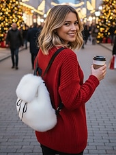 abordables Sacs à Dos de Mode-Sac à dos en fausse fourrure pour femme, sac à dos élégant avec cordon de serrage pour une tenue décontractée, matière en peluche douce, parfait pour un usage quotidien et les tenues d'hiver