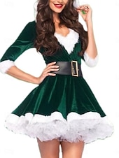 billige Julekjoler-Julekvinne Mini Kjole A-Linje Kjole Casual Daglig Regulær Passform Enfarget 3/4 Lengde Ermel V Utringning Rød Grønn Høst Vinter