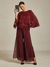 cheap Women's Dress Pants-Women's Culottes Wide Leg Straight-Leg Trousers Elegant Stylish Classic Style Full Length Medium Waist Solid Color Elastic Waist Stretchy Office Vacation Party Wine Spring, Fall, Winter, Summer