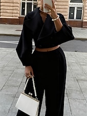 halpa Naisten puseropuvut-Naisten Bolero toppi Pitkähihainen V kaula-aukko Yhtenäinen väri Tavallinen Tilkkutäkki Muoti Päivittäin Musta Valkoinen Taivaan sininen Syystalvi Normaali