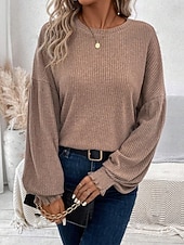 economico T-shirt semplice-Per donna Blusa Arricciato Tinta unica Elegante Casual Manica Lunga Girocollo Top Regolari Quotidiano Nero Verde militare Marrone Verde Cachi Primavera Autunno Inverno