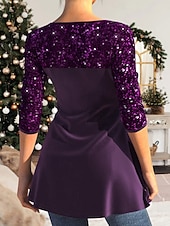 abordables Chemisiers et chemises de Noël-Blouse pour femme de Noël couleur unie stylée décontractée manches longues col carré tops réguliers impression quotidienne sequins patchwork noir vin violet vert printemps automne hiver