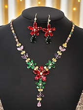 levne Dámský náhrdelník-Dámský barevný křišťálový náhrdelník a náušnice, elegantní květinové šperky na vánoční večírek &amp;koktejlové akce