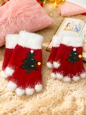  Női karácsonyi kötött kesztyű bolyhos mandzsettával és karácsonyfa mintával, meleg téli kesztyű felnőtteknek és gyerekeknek, aranyos ünnepi kiegészítő ajándék