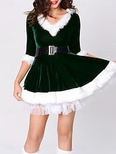 billige Julekjoler-Julekvinne Mini Kjole A-Linje Kjole Casual Daglig Regulær Passform Enfarget 3/4 Lengde Ermel V Utringning Rød Grønn Høst Vinter