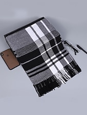 levne Pánské kravaty a motýlky-Pánská vánoční kostkovaná šála – stylová polyesterová šála s třásněmi – dostupná v několika barvách – teplý sváteční doplněk pro muže