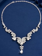 abordables Collar de mujer-Collar llamativo de lágrima de cristal para mujer, elegante joya vintage con diamantes de imitación para bailes Gatsby y bodas. &amp;fiestas nocturnas