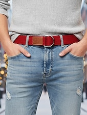 economico Cinture da uomo-cintura natalizia in tela da uomo – cintura regolabile in tessuto di cotone con cinturino in pelle e fibbia ad anello in metallo – disponibile in rosso, blu navy, nero e altri colori – elegante accessorio natalizio per uomo