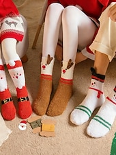  női 3 pár karácsonyi bolyhos otthoni zokni, hangulatos rénszarvas mikulás hóember bolyhos téli papucszokni ünnepi pihenőhelyre &ajándékok