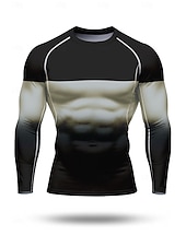 Недорогие Футболки и майки для бега-Муж. Компрессионная футболка Футболка для бега 3D печать Цветовые блоки Длинный рукав Основной слой Весна Осень Градиент Быстровысыхающий Сжатие видеоизображений Для тренировки Power Flex