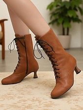 Недорогие Викторианский и Эдвардианский-Женские коричневые ботильоны из искусственной кожи в эдвардианском стиле со шнуровкой, винтажные полусапожки на среднем каблуке 1950-х годов для костюмированных выступлений, театра и повседневной носки в стиле ретро