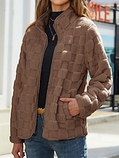 economico Giacche Sherpa-Per donna Cappotto Invernale Cappotto Teddy Caldo Confortevole Cerniera Tasca Casual Tinta unica Vacanza Streetwear Casuale Abbigliamento quotidiano Regolare Collo alla coreana Vestibilità regolare