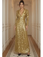 economico Abiti da smoking-Abito da smoking Linea ad A Formale Raso Con Paillettes Elegante Manica Lunga Lunghezza al pavimento Bavero classico Bavero Doppiopetto