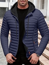 baratos Blusões e Parkas para Homem-Homens Casaco de inverno Casaco puffer Jaqueta acolchoada Bolsos Poliéster Férias Roupa Diária Encontro Padrão Moda Casual Confortável Térmico / Quente Outono Inverno Cor Sólida / Simples Preto