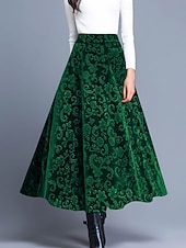 cheap Graphic Skirts-Women's Elegant Fashion Casual Maxi High Waist Skirts Floral Floral Micro-elastic Daily Street Blue Wine Purple Green Spring