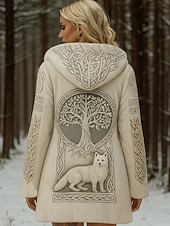 זול ויקינגים פסגות-בגדי ריקוד נשים קרדיגן יומי יום יומי פרחוני גראפי גיאומטרי מצולע עם קפוצ&#039;ון טלאים כיס כפתורים שרוול ארוך חולצות ארוכות לִסְרוֹג בָּחוּץ סוף שבוע בז&#039; סתיו חורף