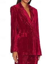 voordelige Blazers &amp; Kostuums-Dames Blazer Fluwelen blazers Comfortabel Zak Knop Modieus Effen Formeel Buiten Normaal Strijkijzer Normale pasvorm Lange mouw bovenkleding Zwart Wit Wijn Herfst Winter