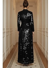 economico Abiti da smoking-Abito da smoking Linea ad A Formale Raso Con Paillettes Elegante Manica Lunga Lunghezza al pavimento Bavero classico Bavero Doppiopetto