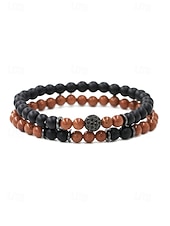 cheap Men's Jewelry-Men's Christmas Gift Natural Stone Beaded Bracelet Set, Multi-Color, Unique Matte &amp; Polished Stones, Stylish Accessory for Holiday Parties, Casual Wear and Festive Occasions