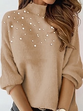 ieftine Topuri simple pentru femei-Pentru femei Bluză Culoare solidă Stilat Casual Manșon Lung Mock Gât Topuri obișnuite Zilnic Ștrasuri Negru Galben Roz Îmbujorat Roșu-aprins Maro Primăvară Toamnă Iarnă