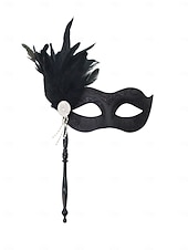 billige Maskerade Tilbehør-Håndholdt maskerademaske med grønn fjær for kvinner, strass og perledetaljer til julefest og Great Gatsby-ball &amp;karneval