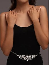 abordables Cinturón de mujer-Cinturón de cadena con diamantes de imitación de cristal para mujer, elegante accesorio de joyería brillante para la cintura para vestidos, gala de noche. &amp;trajes de fiesta