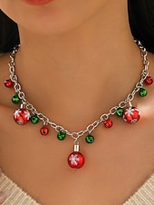 tanie Naszyjnik damski-damski świąteczny naszyjnik ze stopu z czerwonymi i zielonymi dzwoneczkami, ozdobą w kształcie płatka śniegu, idealny do świątecznej mody i jako prezent