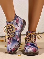 economico Stivali da combattimento-stivaletti da donna con lacci floreali e suola antiscivolo, scarpe casual in stile combattimento con stampa vintage per comode passeggiate all'aperto &amp;abbigliamento quotidiano