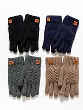 Недорогие Мужские перчатки-Мужские перчатки для сенсорных экранов с флисовой подкладкой, теплые и уютные вязаные перчатки для зимы, идеальный рождественский подарок