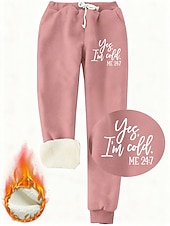 economico Pantaloni a gamba dritta-Per donna Pantaloni da tuta Pantaloni in Pile Moda Essenziale Casual Lunghezza intera Vita Alta Lettera Coulisse Tasca Stampato Calore Termico Antivento Comodo Elasticizzato Vacanza Streetwear Casual