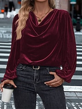 Femmes Velours Elegant Habillé Chemisier Couleur Unie Uni Élégant Dames Classique manche longue Col Halter Hauts Réguliers Travail Quotidien Fête Froncé Drapé Noir Vin Bleu Roi Violet Vert Automne abordables Hauts Unis pour Femmes-Femmes Velours Elegant Habillé Chemisier Couleur Unie Uni Élégant Dames Classique manche longue Col Halter Hauts Réguliers Travail Quotidien Fête Froncé Drapé Noir Vin Bleu Roi Violet Vert Automne