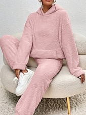  Dam Pyjamas set Ledigt Komfort Ren färg Elastisk midja T-shirt Byxa Hem Dagligen Långärmad Rund hals Svart Vit Rodnande Rosa Blå Beige Vår Höst Vinter Normal