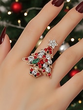 economico Anelli da donna-Anello da donna a forma di albero di Natale: materiali in lega e zirconia, design festivo con pietre rosse, verdi e trasparenti, perfetto per feste di Natale e regali