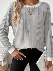 Χαμηλού Κόστους Απλή μπλούζα-Γυναικεία Μπλούζα Κουρελού Συμπαγές Χρώμα Στυλάτο Καθημερινό Μακρυμάνικο Στρογγυλή Ψηλή Λαιμόκοψη Κανονικά μπλουζάκια Καθημερινά Μαύρο Ανθισμένο Ροζ Φούξια Γκρίζο Άνοιξη Φθινόπωρο Χειμώνας